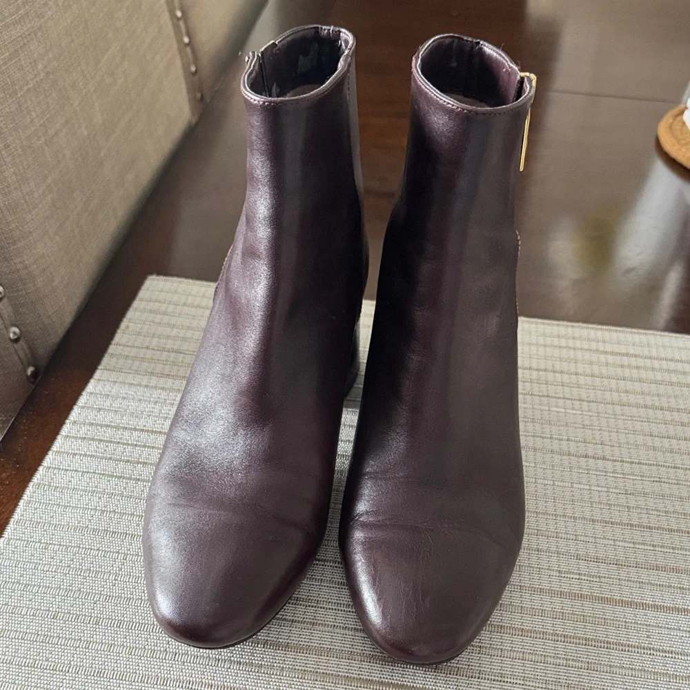 Women's Michael Kors Dark wine Leather Ankle Boots with Gold Zip